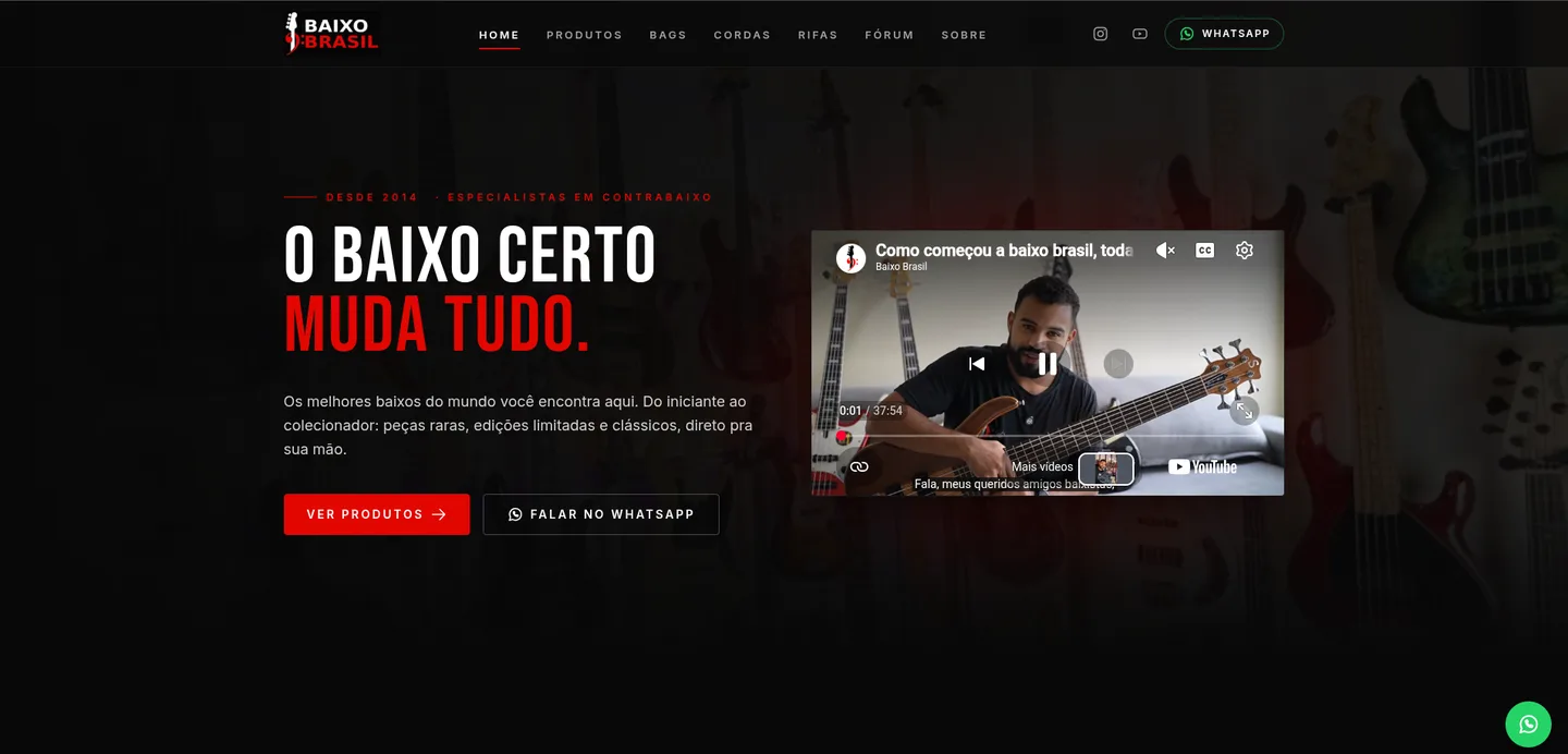Página inicial do site Baixo Brasil, desenvolvido pela Alel Tecnologia
