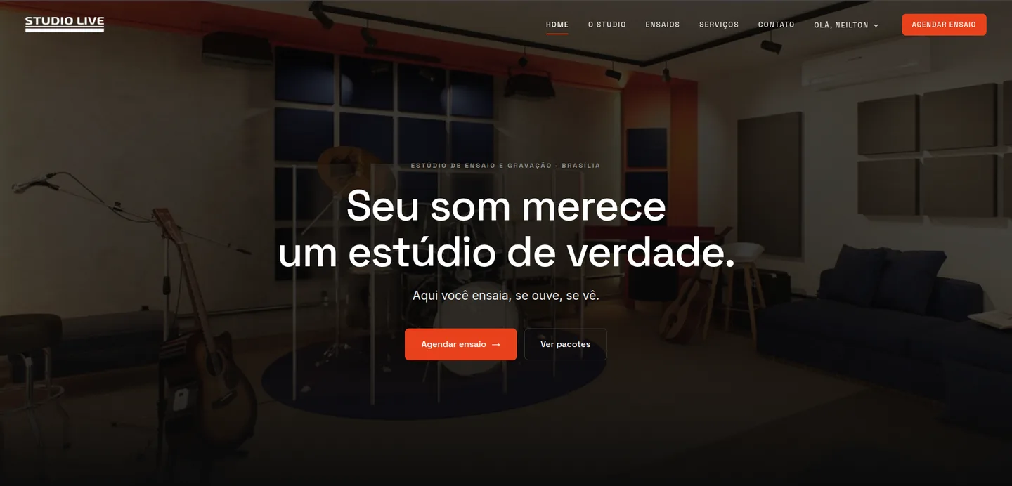 Página inicial do site Studio Live, desenvolvido pela Alel Tecnologia