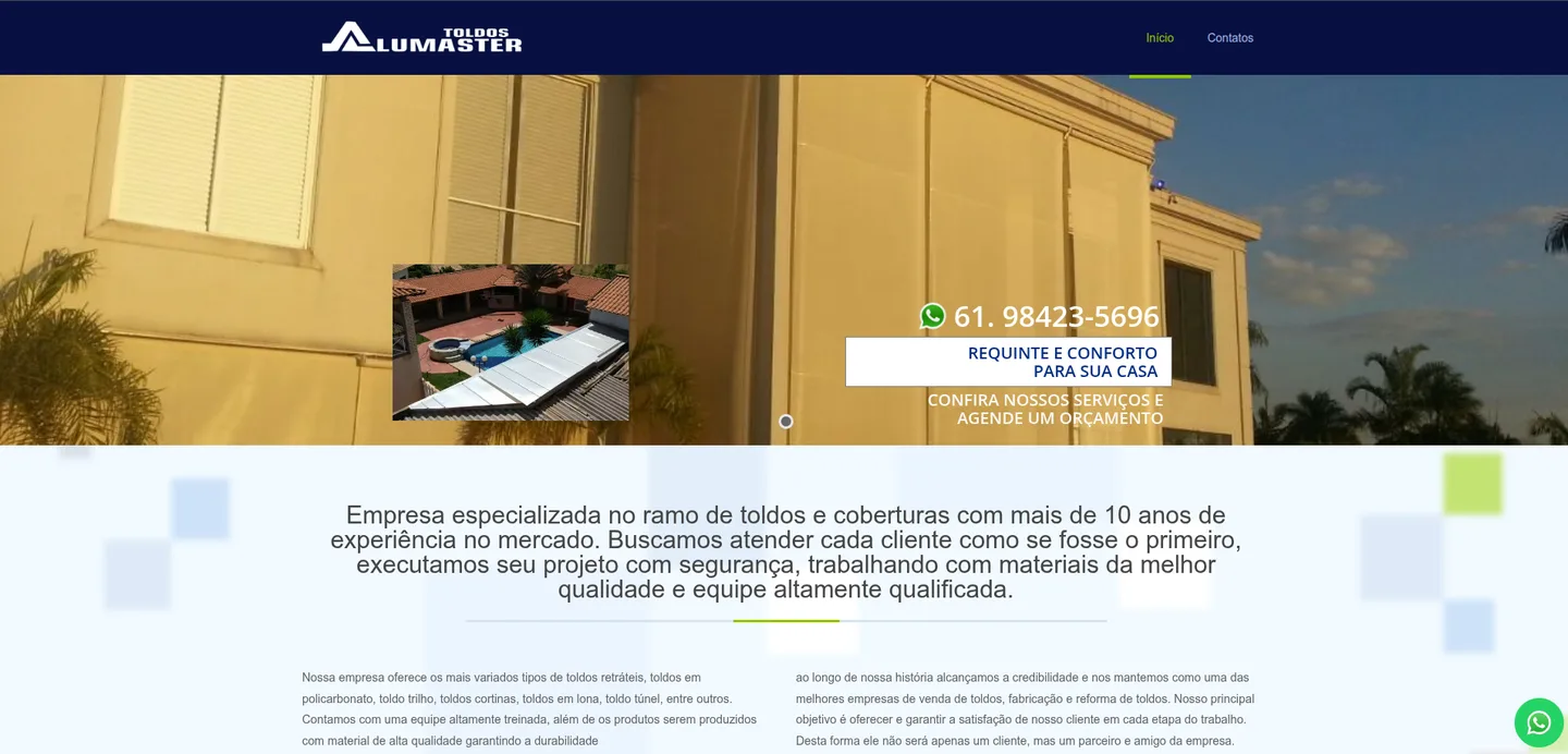 Site Toldos Alumaster (Site institucional), desenvolvido pela Alel Tecnologia